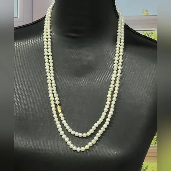 14k Solid Gold Clasp 54 Freshwater Pearl VINTAGE ESTATENecklace STAMPED 14K JOM